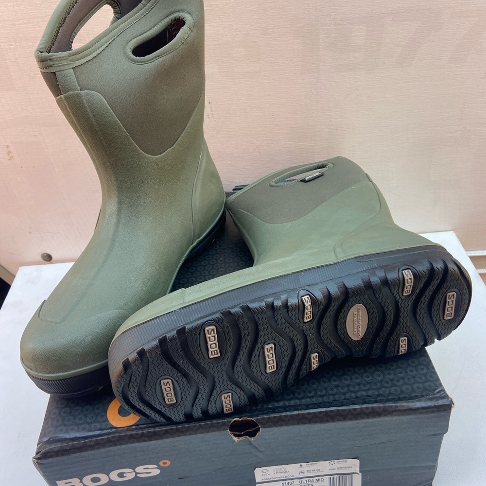 BOGS Mens Ultra Mid Waterproof Insulated Rain Boots (Green, 13)
